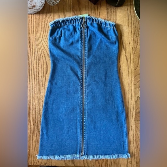 Better Be Dresses & Skirts - Better Be Denim Mini Dress Small Strapless Fringe Front Zipper NWT